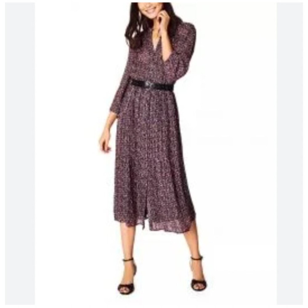 Ba&sh Dress Womens Small Multicolor Geometric Chiffon Midi 3/4 Puff Sleeve Print